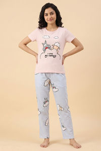 Zivame Farm Lore Knit Cotton Pyjama Set - Cradle Pink — thumbnail 1